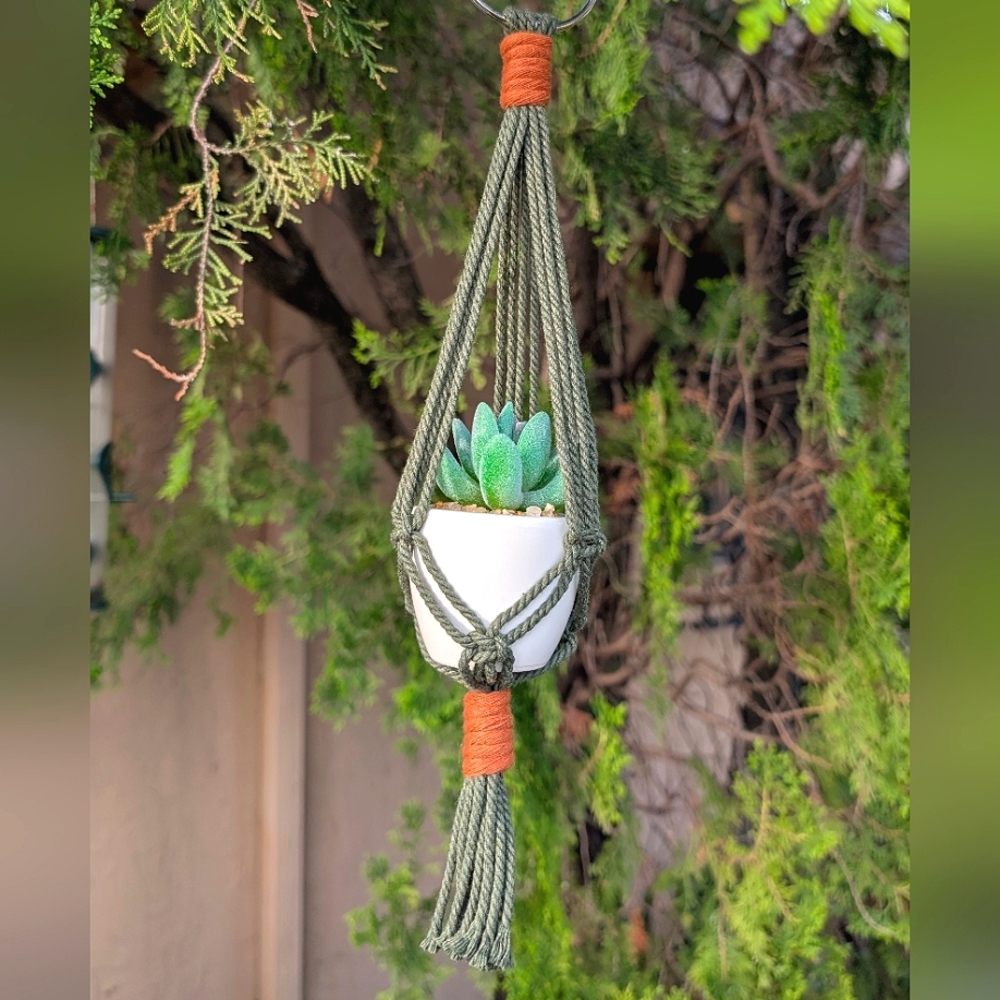 Macrame Car Charm Plant Hanger With Artificial Succulent